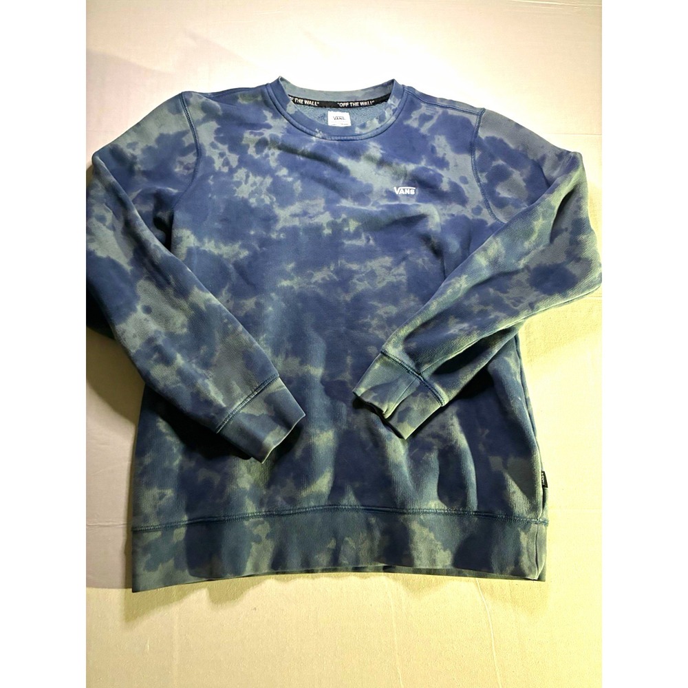 VANS Men's Small Blue Gray Tie-Dye Crew Neck Pullover Sweatshirt Fleece Logo